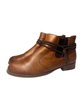 REMONTE l Brown Leather Ankle Boots with Decorative Lace Wrap Size 8.5